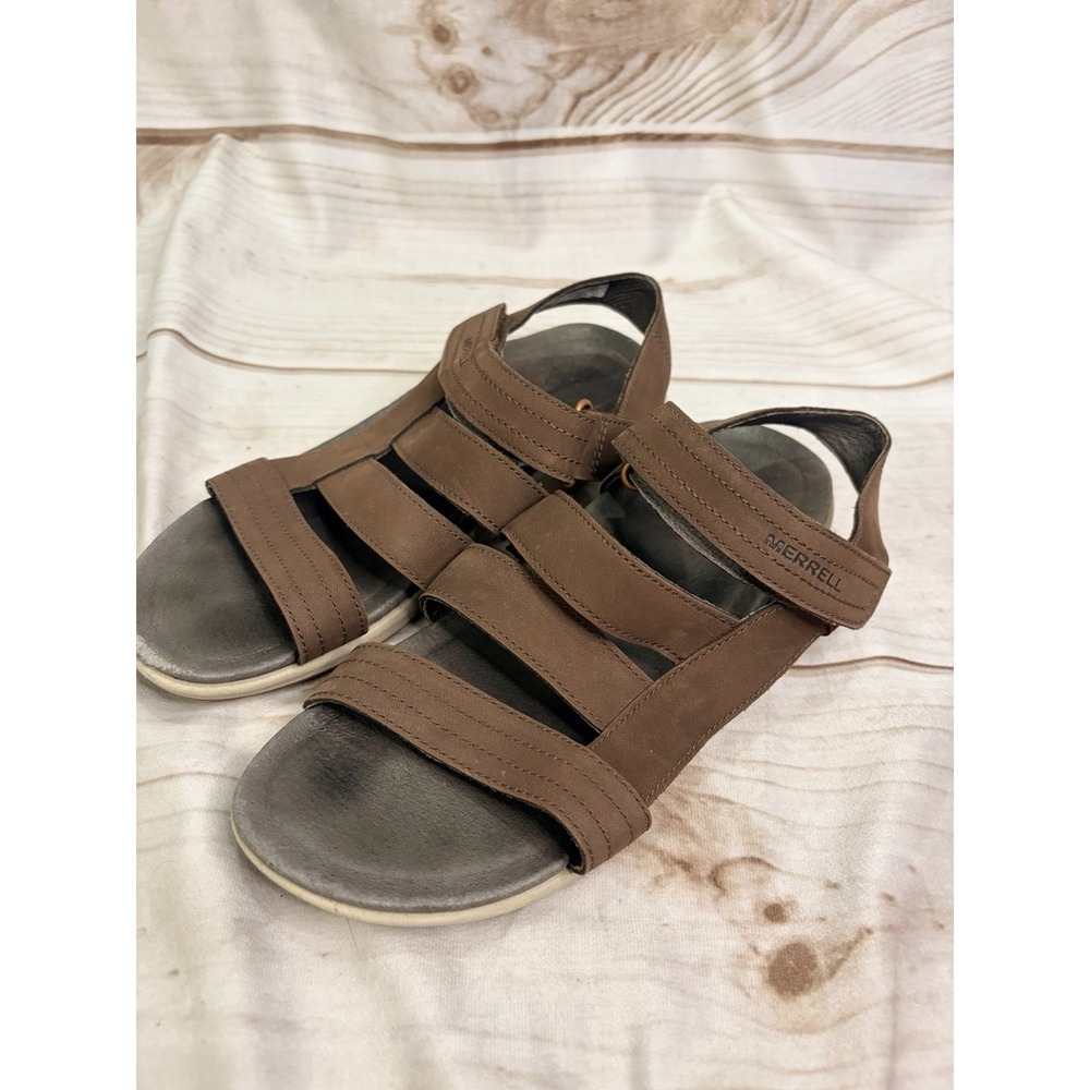 Merrell Bracken Brown Leather Comfort Sandals Hook Loop Women's 6 EU 37